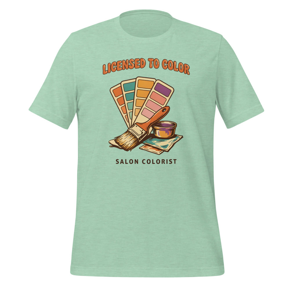 Salon colorist Licensed to Color retro tee — Heather Prism Mint, front
