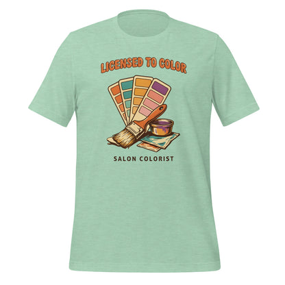 Salon colorist Licensed to Color retro tee — Heather Prism Mint, front