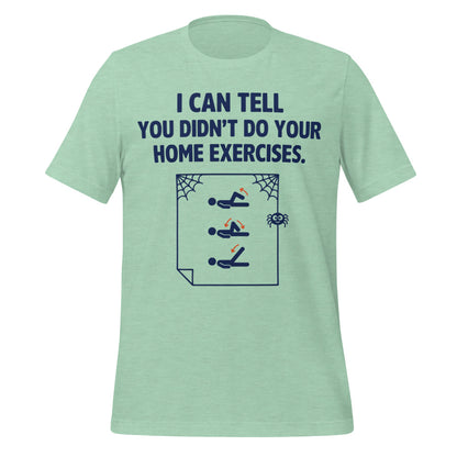 Home Exercises funny physical therapy tee — Heather Prism Mint, front