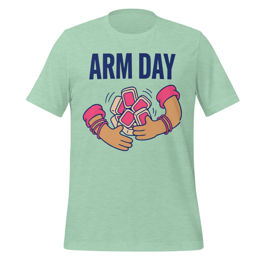 Arm Day funny mahjong tee — Heather Prism Mint, front