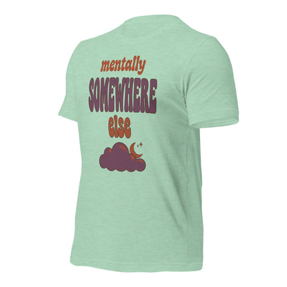 Mentally Somewhere Else soft retro daydream mental health tee — Heather Prism Mint, front-right