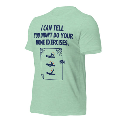 Home Exercises funny physical therapy tee — Heather Prism Mint, front-right
