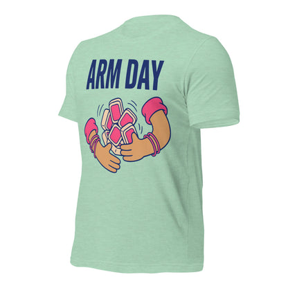 Arm Day funny mahjong tee — Heather Prism Mint, front-right