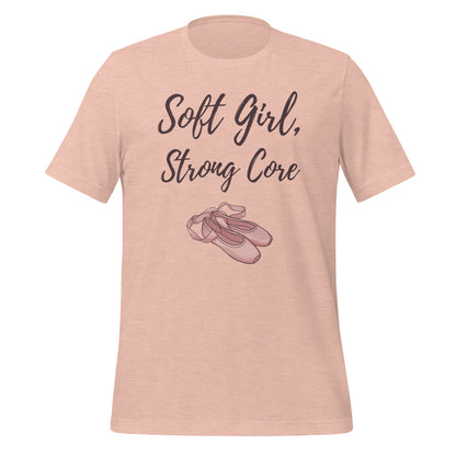 Soft Girl Strong Core ballet coquette pilates tee — Heather Prism Peach, front