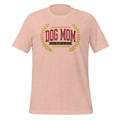 Dog Mom vintage varsity wordmark tee — Heather Prism Peach, front