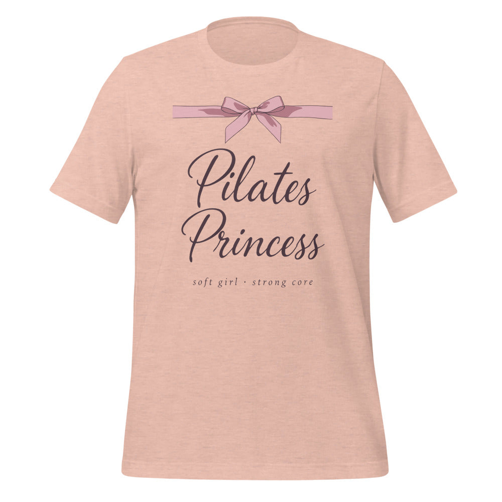Pilates Princess coquette bow tee — Heather Prism Peach, front