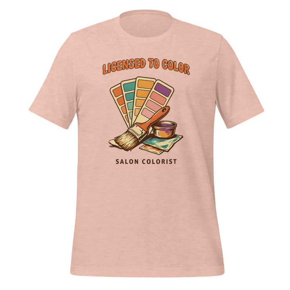 Salon colorist Licensed to Color retro tee — Heather Prism Peach, front