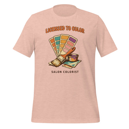 Salon colorist Licensed to Color retro tee — Heather Prism Peach, front