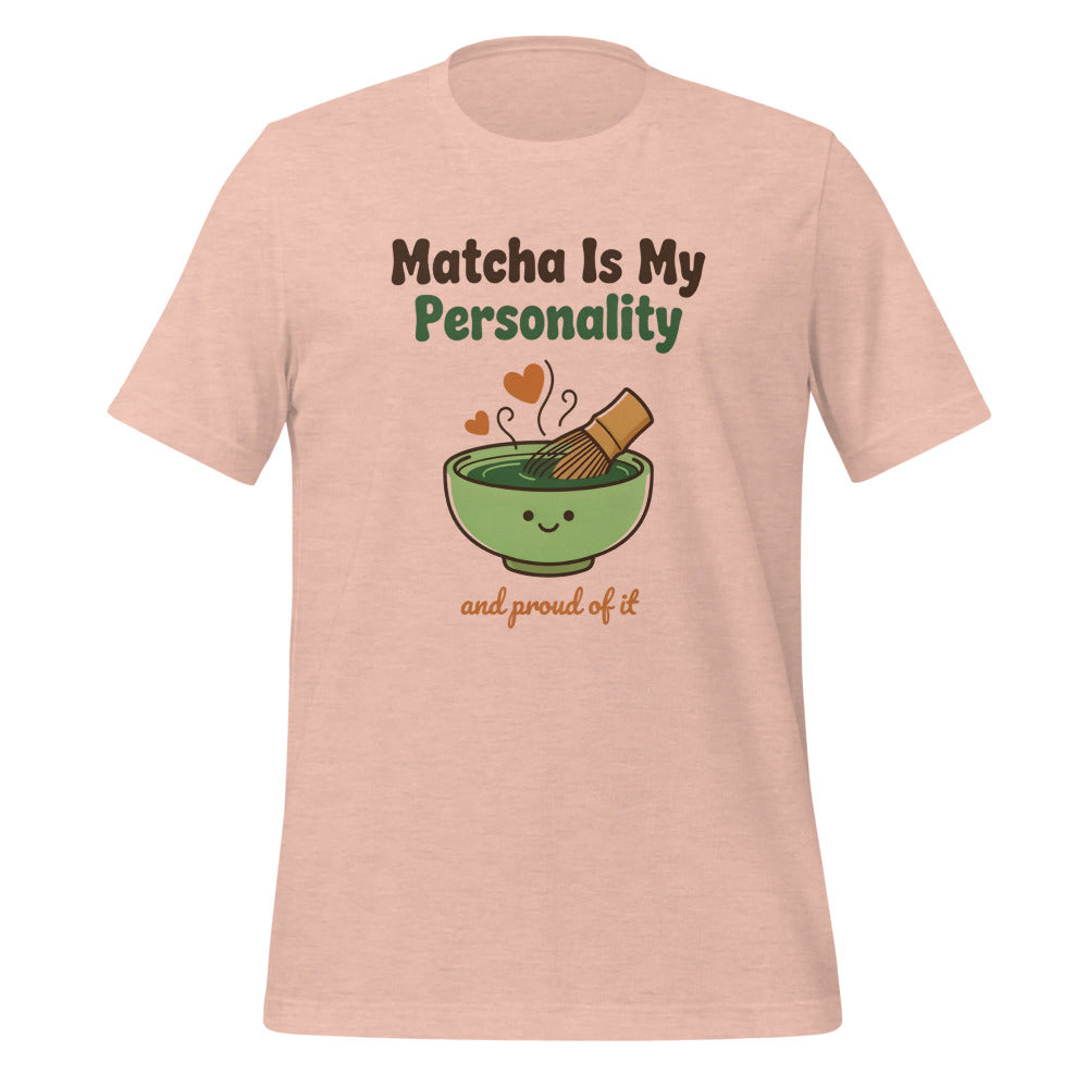 Matcha Is My Personality retro matcha tee — Heather Prism Peach, front