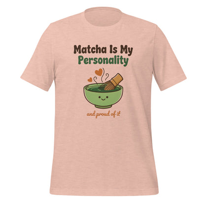 Matcha Is My Personality retro matcha tee — Heather Prism Peach, front