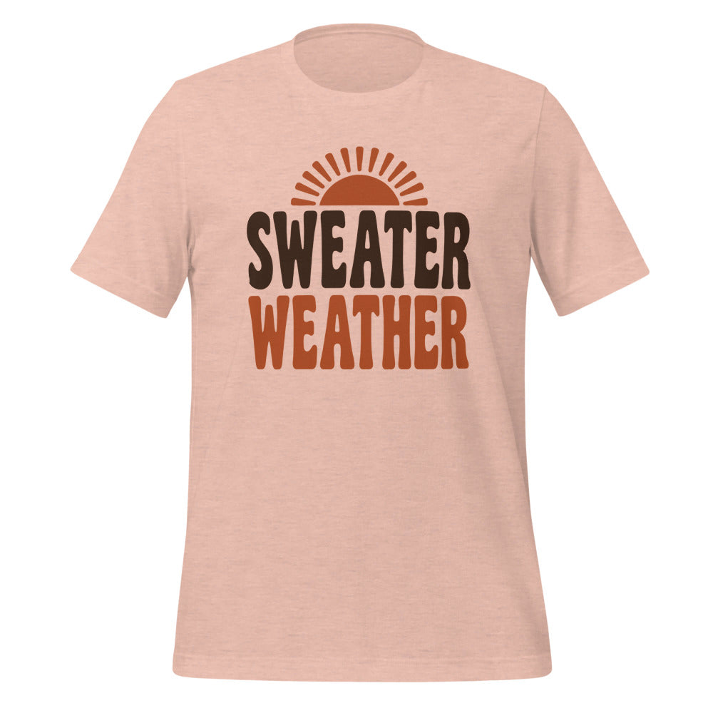 Sweater Weather retro 70s fall t-shirt — Heather Prism Peach, front
