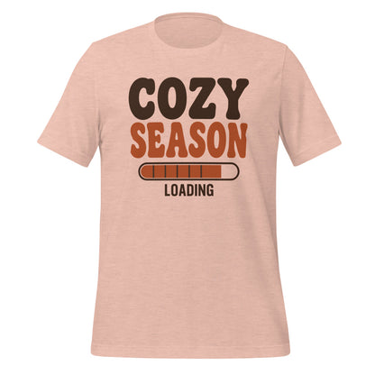 Cozy Season Loading retro 70s fall t-shirt — Heather Prism Peach, front
