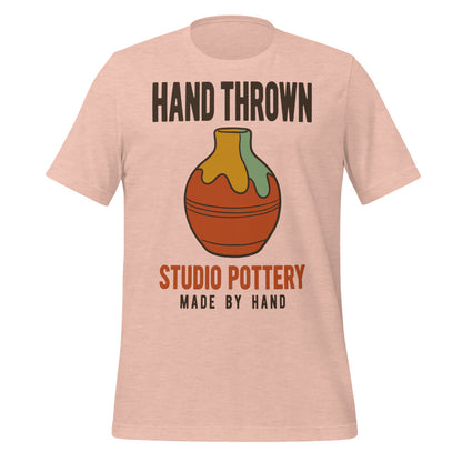 Hand Thrown Studio Pottery retro poster t-shirt — Heather Prism Peach, front