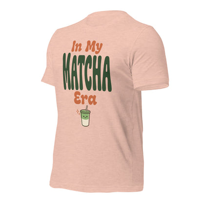 In My Matcha Era retro matcha tee — Heather Prism Peach, front-right