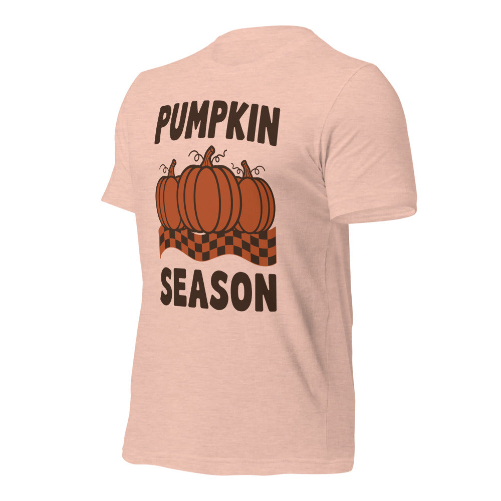 Pumpkin Season retro 70s fall t-shirt — Heather Prism Peach, front-right