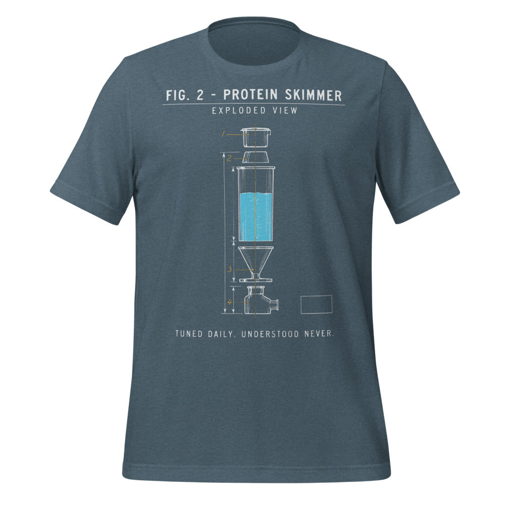 Protein Skimmer Exploded View reef tank saltwater aquarium t-shirt — Heather Slate, front