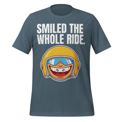 Smiled The Whole Ride funny motorcycle tee — Heather Slate, front