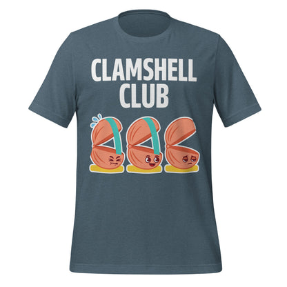 Clamshell Club funny physical therapy tee — Heather Slate, front