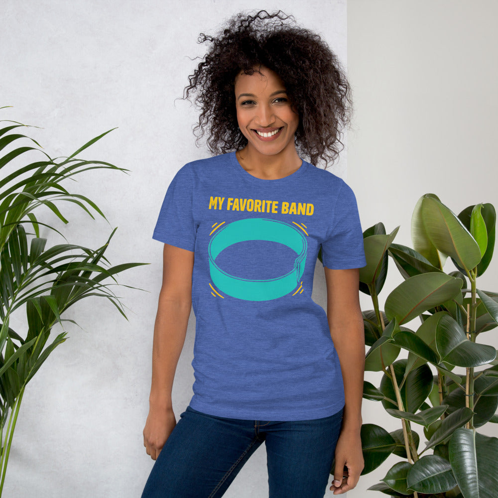 My Favorite Band funny physical therapy tee — Heather True Royal, on model