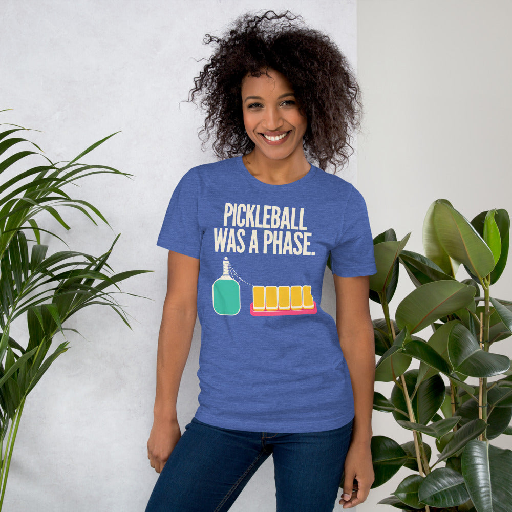 Pickleball Was A Phase funny mahjong tee — Heather True Royal, on model