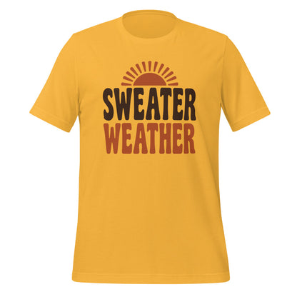 Sweater Weather retro 70s fall t-shirt — Heather Yellow Gold, front