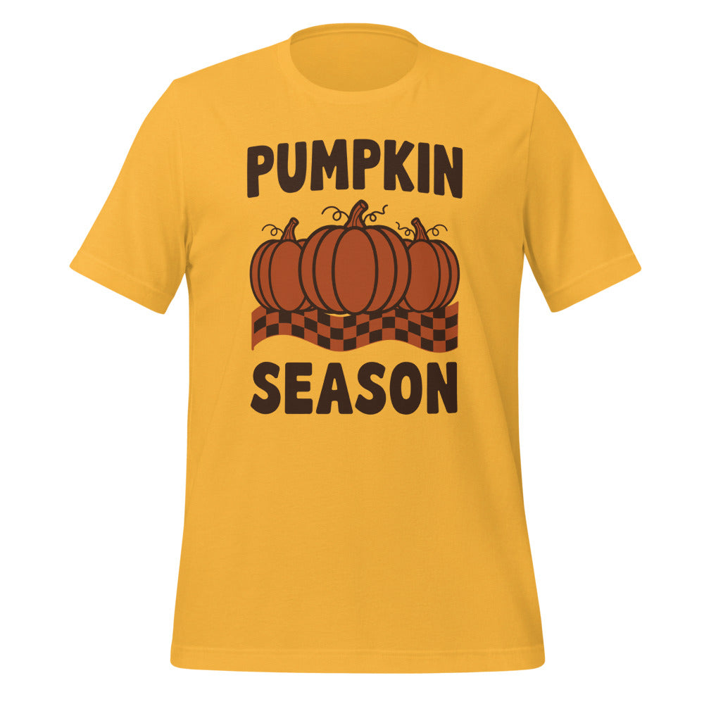 Pumpkin Season retro 70s fall t-shirt — Heather Yellow Gold, front