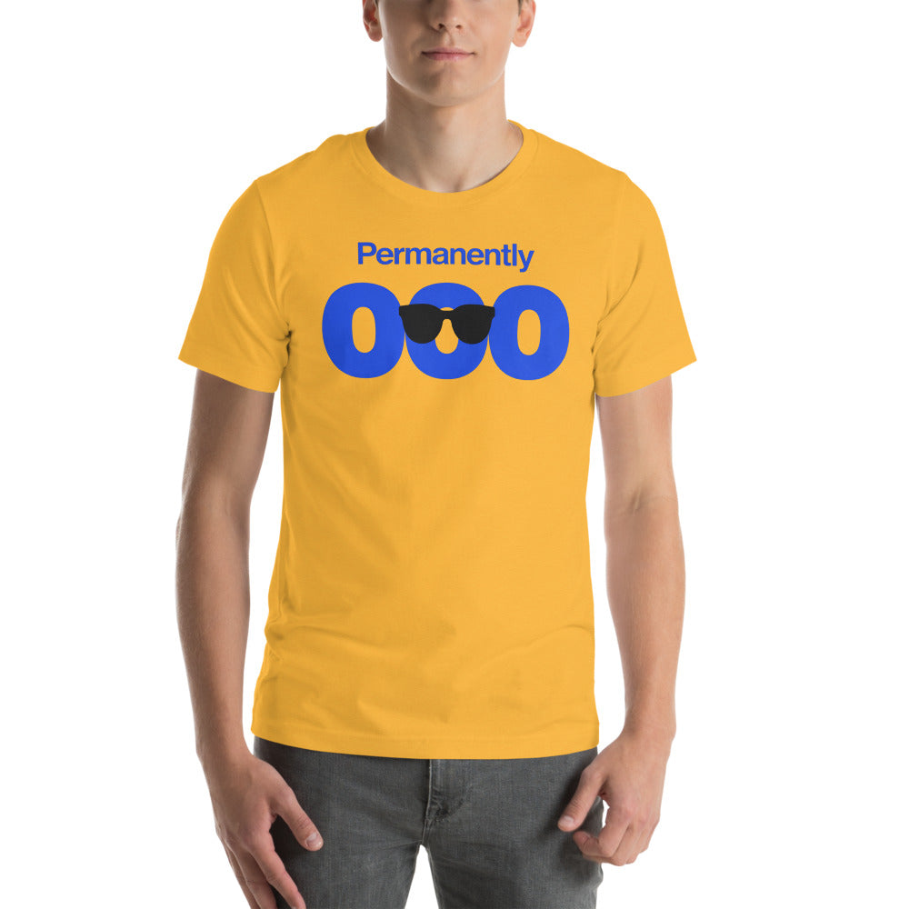 Permanently OOO out of office unisex t-shirt — Heather Yellow Gold, on model