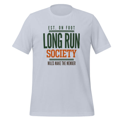 Long Run Society retro running tee — Light Blue, front