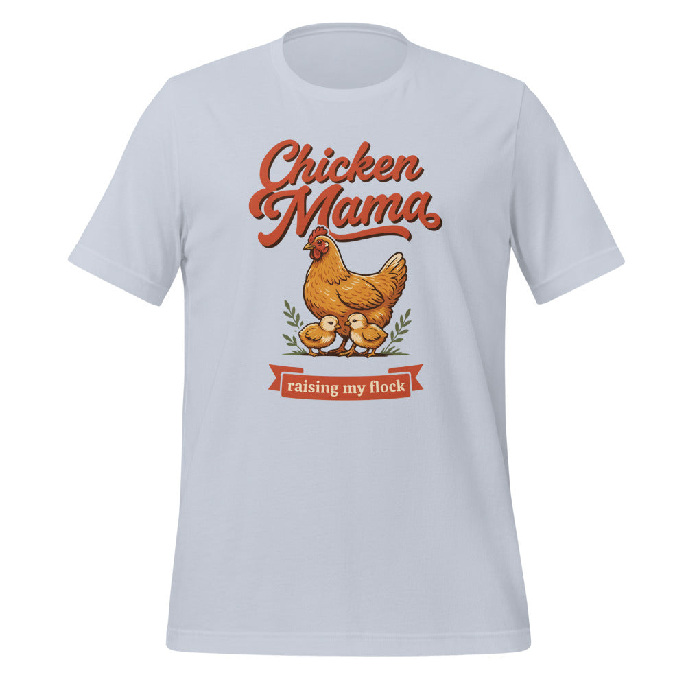 Chicken Mama raising my flock chicken keeper tee — Light Blue, front