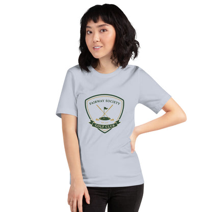 Fairway Society vintage golf club crest tee — Light Blue, on model
