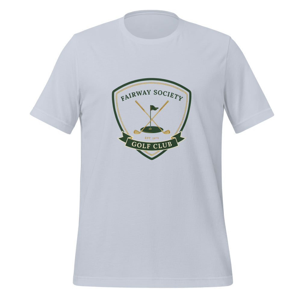 Fairway Society vintage golf club crest tee — Light Blue, front