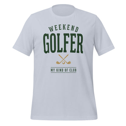 Weekend Golfer vintage golf wordmark tee — Light Blue, front