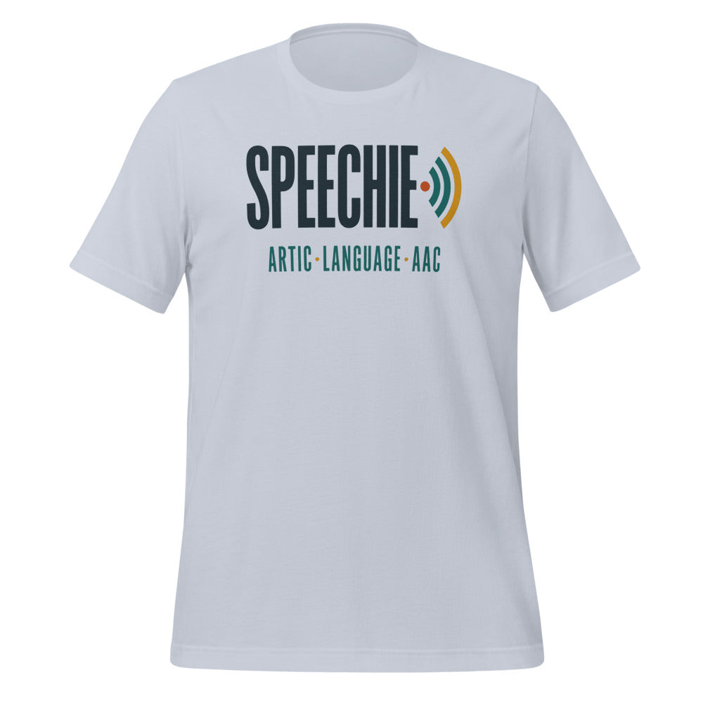 Speechie Wordmark speech therapy tee — Light Blue, front