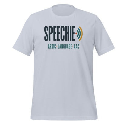 Speechie Wordmark speech therapy tee — Light Blue, front