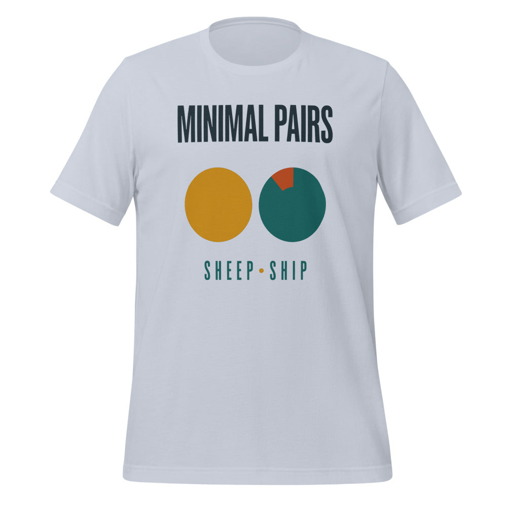 Minimal Pairs speech therapy tee — Light Blue, front