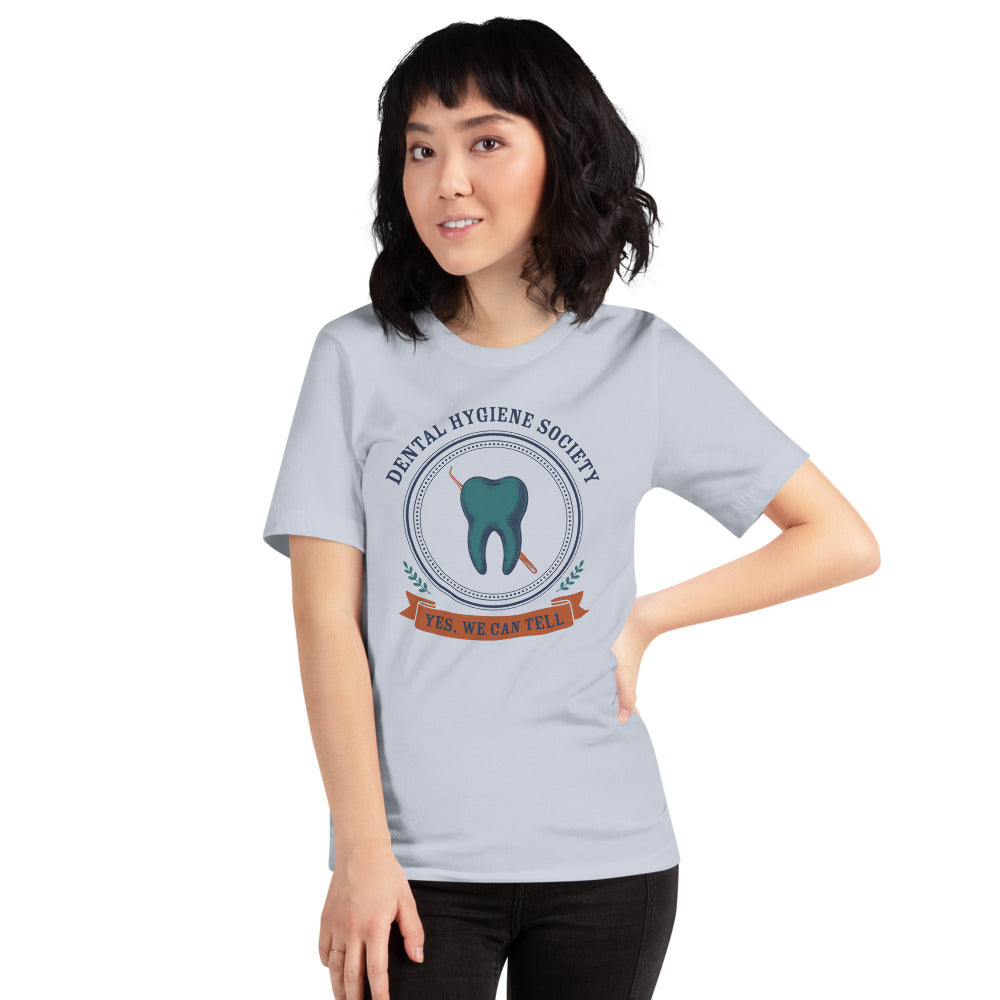 Dental Hygiene Society dental hygienist tee — Light Blue, on model