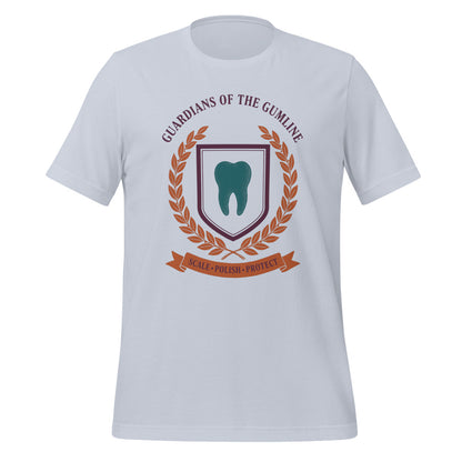 Guardians of the Gumline dental hygienist tee — Light Blue, front