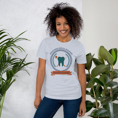 Licensed to Scale registered dental hygienist tee — Light Blue, on model