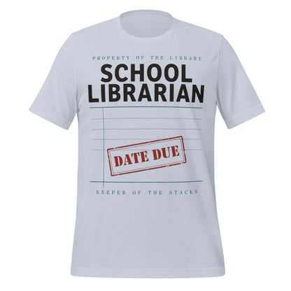 Property of the School Library card catalog school librarian tee — Light Blue, front
