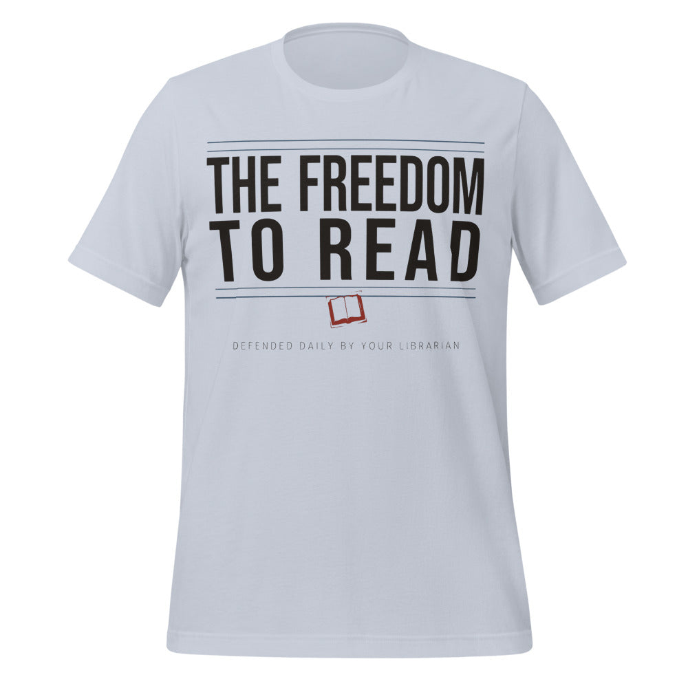 The Freedom to Read school librarian tee — Light Blue, front