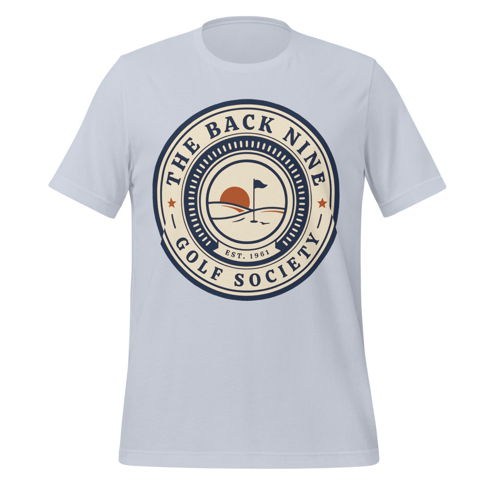 The Back Nine vintage golf roundel tee — Light Blue, front