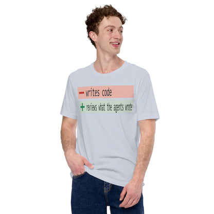 The Diff agentic AI engineer tee — Light Blue, on model