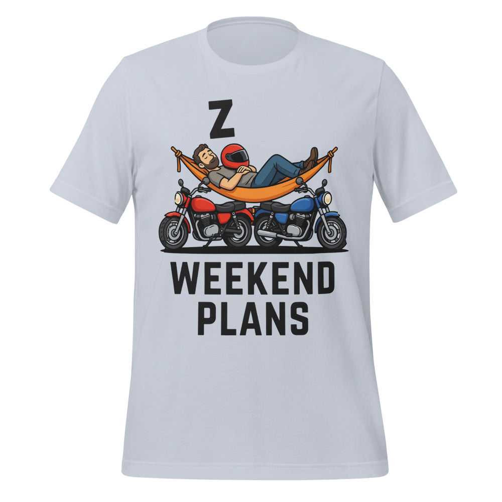 Weekend Plans funny motorcycle dad tee — Light Blue, front