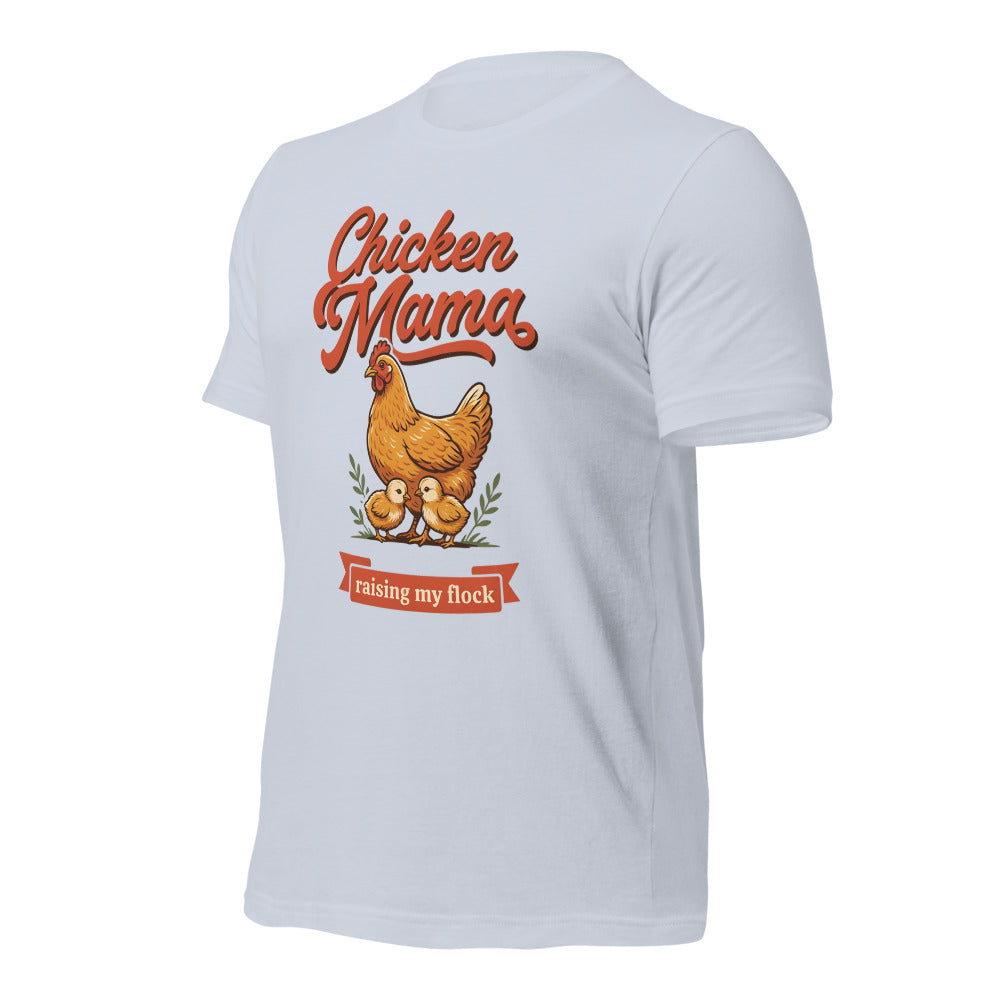 Chicken Mama raising my flock chicken keeper tee — Light Blue, front-right
