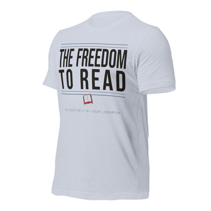 The Freedom to Read school librarian tee — Light Blue, front-right
