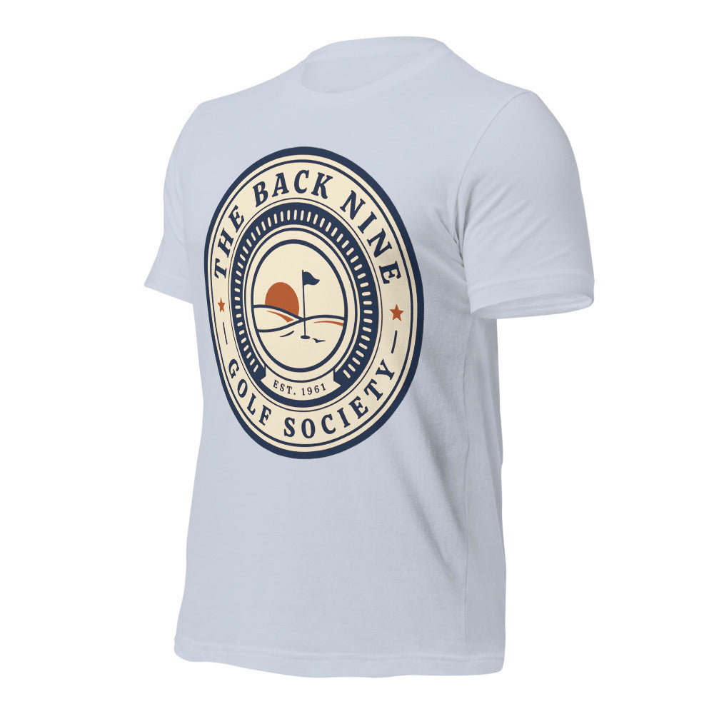 The Back Nine vintage golf roundel tee — Light Blue, front-right