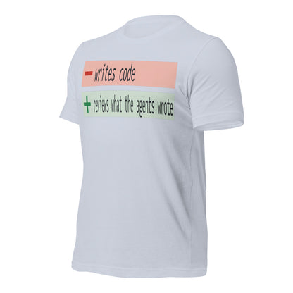 The Diff agentic AI engineer tee — Light Blue, front-right