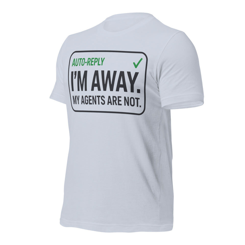 Auto-Reply agentic AI engineer tee — Light Blue, front-right