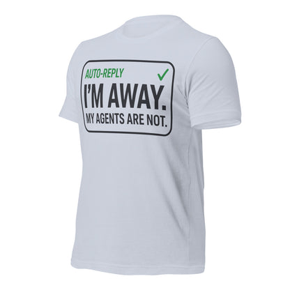 Auto-Reply agentic AI engineer tee — Light Blue, front-right