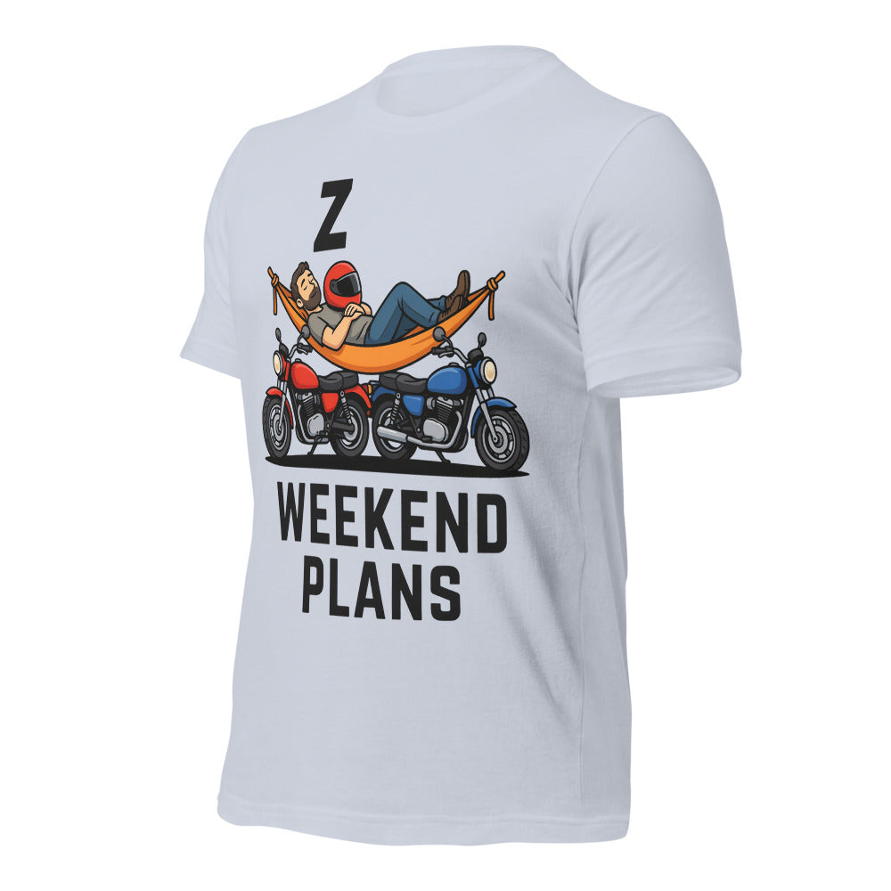 Weekend Plans funny motorcycle dad tee — Light Blue, front-right